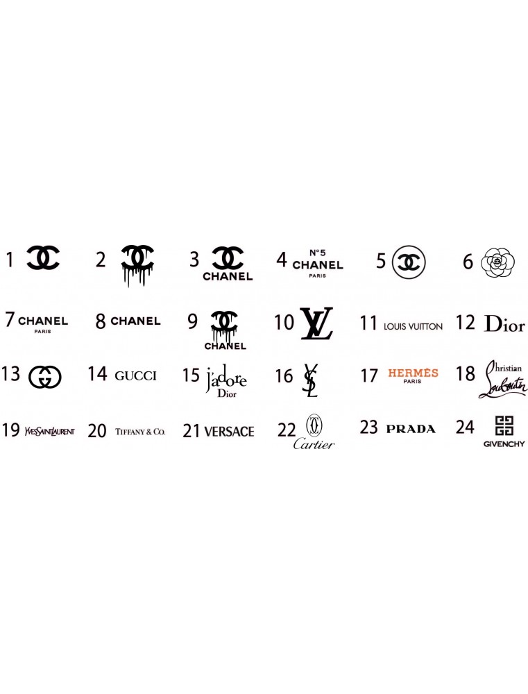 stickers logo luxe marque chanel dior vuitton ysl gucci prada louboutin